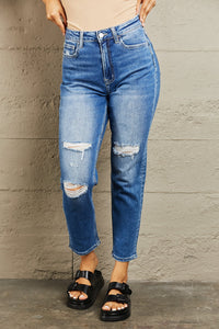 Luna High Waisted Cropped Dad Jeans by Bayeas
