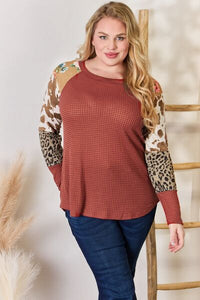 Consistently Cute Leopard Waffle-Knit Top in Rust