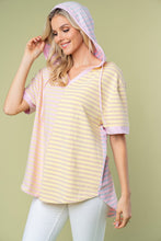 Load image into Gallery viewer, Striped Short Sleeve Drawstring Hooded Top
