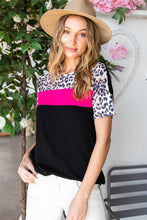 Load image into Gallery viewer, Quarter to Midnight Leopard Color Block Short Sleeve Tee
