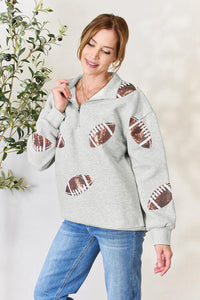 It's Game Day Sequin Football Half Zip Long Sleeve Sweatshirt (multiple color options)