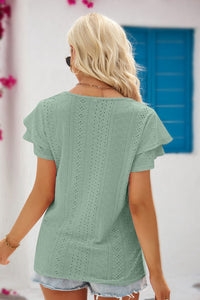 The Simple Touches Eyelet Tie-Neck Flutter Sleeve Blouse (multiple color options)