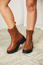 Load image into Gallery viewer, Stepping Up Side Zip Platform Boots in Chestnut Vegan Leather
