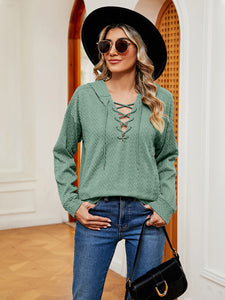 Everyday Ease Lace-Up Long Sleeve Hoodie (multiple color options)