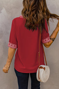 Free Spirit Embroidered V-Neck Top (multiple color options)