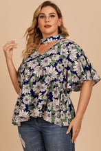 Load image into Gallery viewer, Flowers Over Peaceful Waters Plus Size Floral Flutter Sleeve Cutout Blouse
