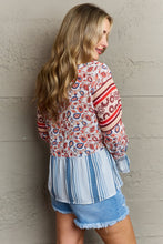 Load image into Gallery viewer, Boho Bliss Floral Striped Flounce Sleeve Blouse
