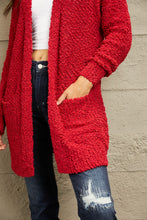 Load image into Gallery viewer, Falling For You Open Front Popcorn Cardigan in Red
