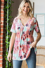 Load image into Gallery viewer, Pop of Floral V-Neck Short Sleeve Babydoll Blouse
