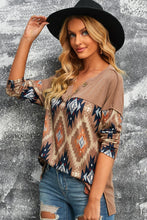 Load image into Gallery viewer, Cowgirl Charm Brown Western Print Buttoned V Neck Top
