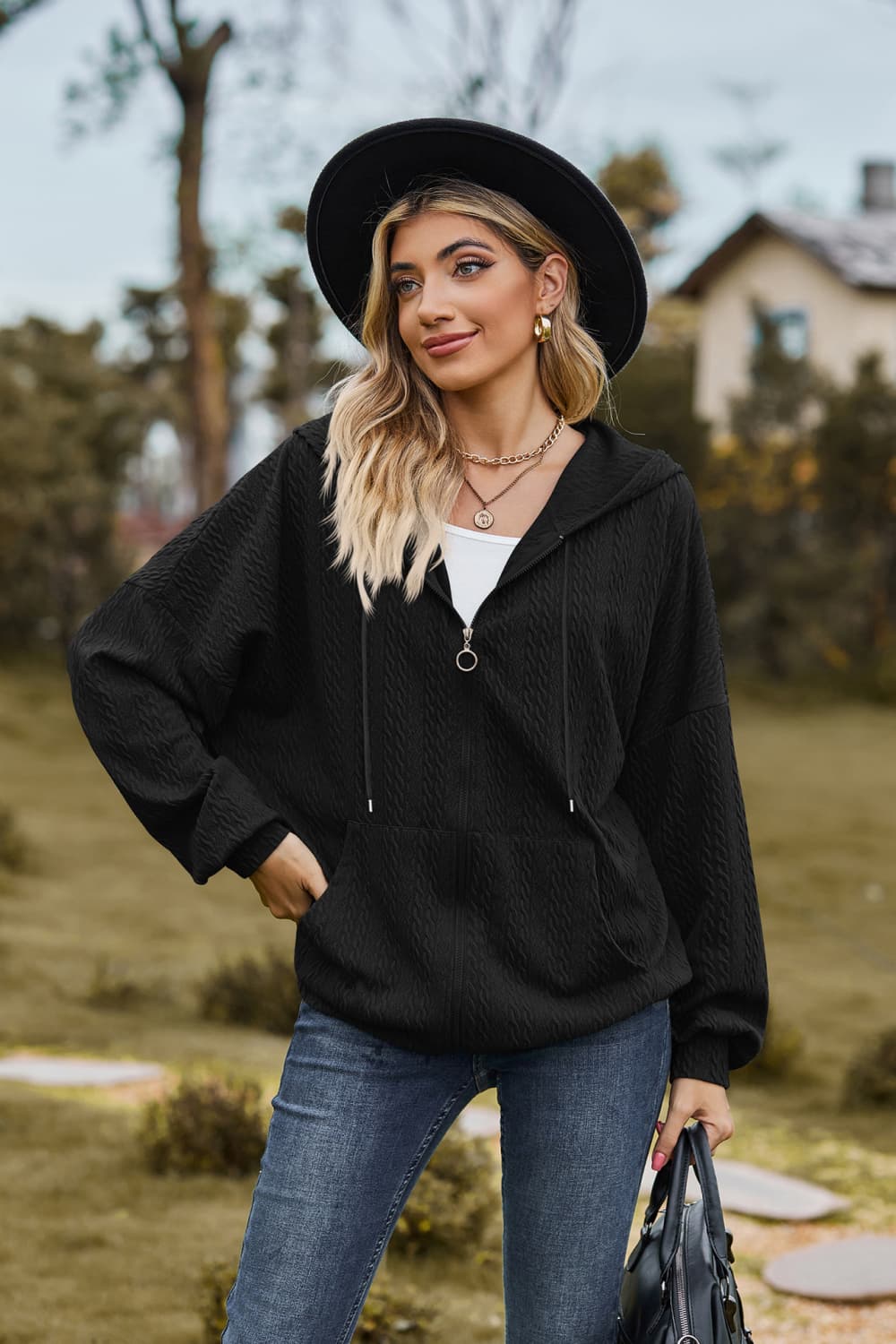 Warm Harvest Hugs Cable-Knit Long Sleeve Hooded Jacket (multiple color options)