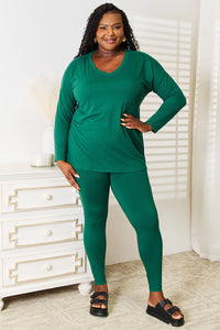 Lazy Days Long Sleeve Top and Leggings Set in Dark Green
