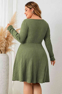 Afternoon Date Sweetheart Neck Long Sleeve Ribbed Dress