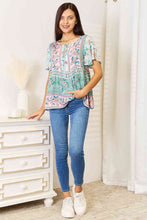 Load image into Gallery viewer, Boho Bliss Floral Tie Neck Short Sleeve Blouse
