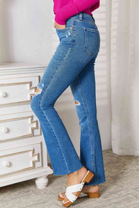 Carla Distressed Raw Hem Bootcut Jeans by Kancan