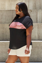 Load image into Gallery viewer, Shine Bright Center Mesh Sequin Top in Black/Mauve

