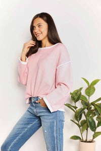 Feeling Cute Contrast Detail Dropped Shoulder Knit Top