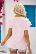 Load image into Gallery viewer, The Simple Touches Eyelet Tie-Neck Flutter Sleeve Blouse (multiple color options)
