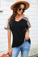 Load image into Gallery viewer, Midnight Run Leopard Sleeve Side Slit Tee-Shirt
