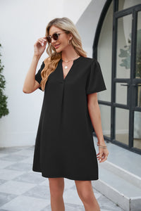 Follow Along Notched Puff Sleeve Shift Dress (multiple color options)