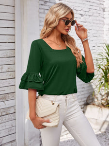 Ruffled Square Neck Half Sleeve Top (multiple color options)