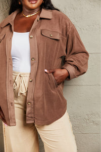 Cozy Girl Button Down Shacket in Coffee Brown