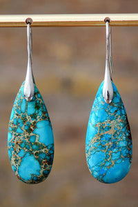 Handcrafted Teardrop Shape Natural Stone Dangle Earrings (multiple color options)