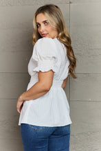 Load image into Gallery viewer, Sweet Serenity V-Neck Puff Sleeve Button Down Top in White
