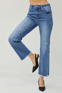 Journee High Waist Raw Hem Slit Straight Jeans by Risen