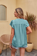 Load image into Gallery viewer, Relaxed Radiance Flutter Sleeve Notched Neck Satin Blouse (multiple color options)
