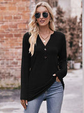 Load image into Gallery viewer, Harvest Hues Buttoned Notched Neck Long Sleeve Top
