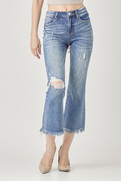 Ryleigh High Waist Distressed Cropped Bootcut Jeans by Risen