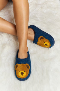 Teddy Bear Print Plush Slide Slippers (multiple color options)