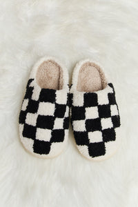 Checkered Print Plush Slide Slippers (multiple color options)