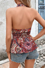 Load image into Gallery viewer, Southern Shores Printed Halter Neck Smocked Peplum Top
