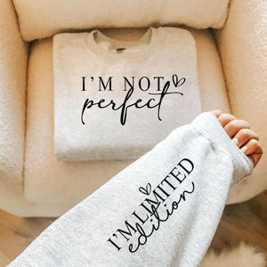 "I'm Not Perfect" with Sleeve Accent Print Sweatshirt in Ash Grey