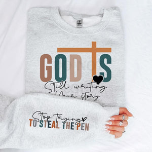 "God Is Still Writing Your Story" with Sleeve Accent Print Sweatshirt