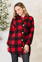 Load image into Gallery viewer, Cozy Christmas Cottage Plaid Button Front Hooded Shirt
