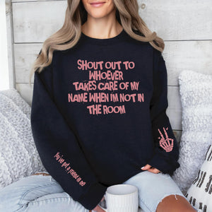 "Shout Out" with Sleeve Accent Print Sweatshirt