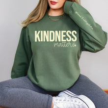 Load image into Gallery viewer, &quot;Kindness Matters Spread It Everywhere&quot; with Sleeve Accent Print Sweatshirt
