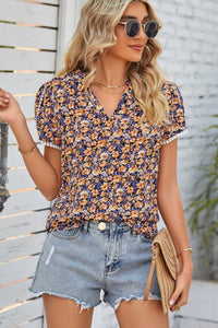 Harboring Feelings Floral Notched Neck Blouse (multiple color options)