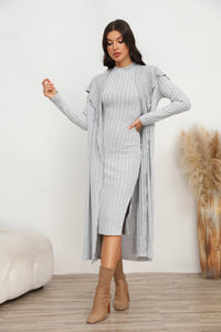 Leisure Luxe Slit Dress and Longline Cardigan Set