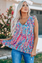 Load image into Gallery viewer, Petal Power: Stunning Floral Printed Flutter Sleeve V-Neck Top (2 color options)
