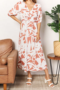 Iced Tea Afternook Printed Surplice Balloon Sleeve Dress (2 color options)