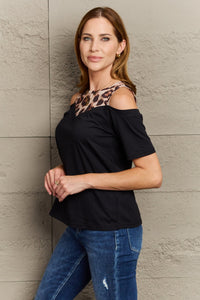 Wild Romance Leopard Print Round Neck Cold Shoulder Blouse