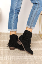 Load image into Gallery viewer, On The Fringe Cowboy Western Ankle Boots in Black
