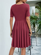 Load image into Gallery viewer, Maple Maven Pleated V-Neck Short Sleeve Tee Dress (multiple color options)
