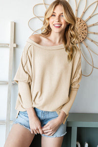 No Where To Hide Exposed Seam Lantern Sleeve Top in Cream