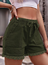 Load image into Gallery viewer, Craving Summer Drawstring Raw Hem Denim Shorts (multiple color options)
