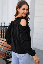 Load image into Gallery viewer, Catch a Chill Tied Asymmetrical Neck Cold-Shoulder Blouse
